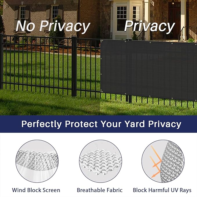 Windscreen4less Privacy Fence Screen Heavy Duty Windscreen Fencing Mesh Fabric Shade Net Cover with Brass Grommtes for Outdoor Wall Garden Yard Pool Deck, 8'x140' Black