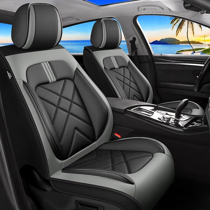 CX-5 Car Seat Covers Custom Fit for Mazda CX-5 2013-2025 2026, Full Coverage Leather Waterproof Breathable Seat Covers, Automotive Seat Protectors, Airbag Compatible(2 Front Seats, Black Gray)
