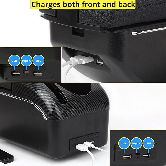 AULPHIKE Compatible with Ford Focus Armrest 2 Mk2 2005-2011 Car Center Console Organizer Armrests Double Door Storage with USB Ports（Black Style）