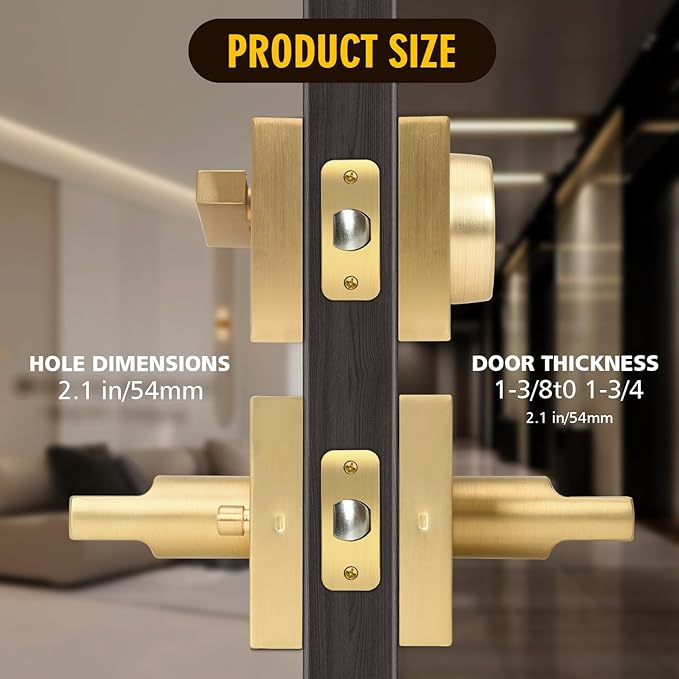 Cielsa Dawn Gold Heavy Duty Privacy Lever Door Handle and Single Cylinder Deadbolt Lock and Key Combo Pack - Locking Lever Set for Left or Right-Handed Doors - Exterior Door Levers - Satin Brass