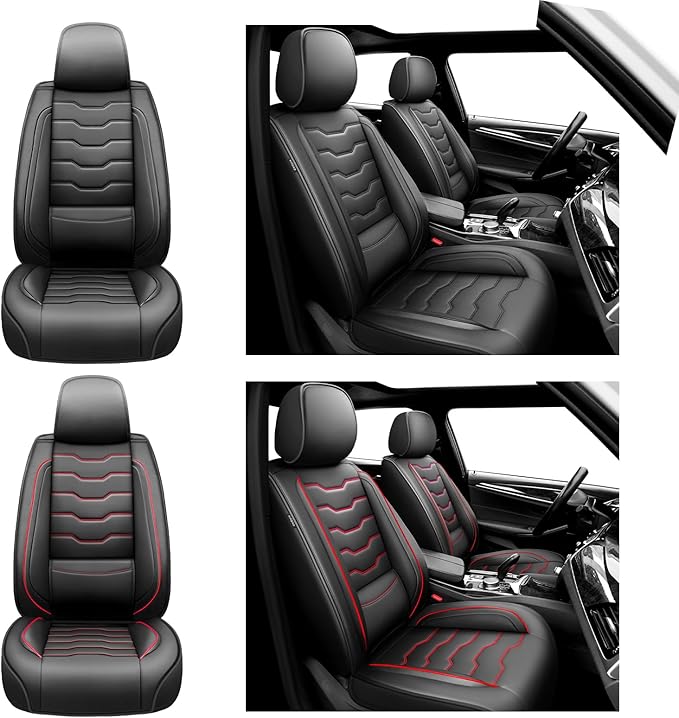 Fit Altima Car Seat Covers Compatible with Nissan Altima 2011-2025 2026 - Premium Leather，Waterproof Breathable，All-Weather Seat Cushion Protecto&Airbag Compatible (2 Front Seat Red Line Black)