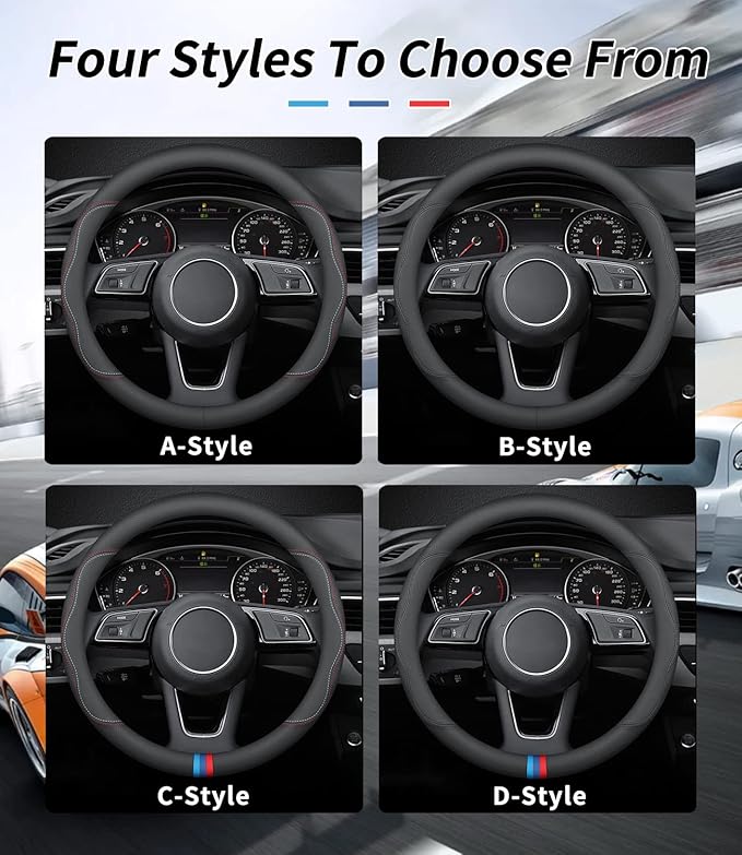Custom-Fit for GMC Steering Wheel Cover, Premium Leather Car Steering Wheel Cover with Logo, Non-Slip, Breathable, for GMC Accessories (D-Style,for GMC)