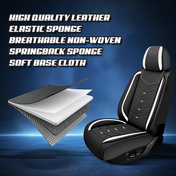 Car Seat Covers for Cadillac CTS 2003-2019, Premium Nappa Leather Car Seat Cover, Stylish Sport Seat Covers， Automobile Seat Cover Sets.(Luxury 2 Seats/Black White)
