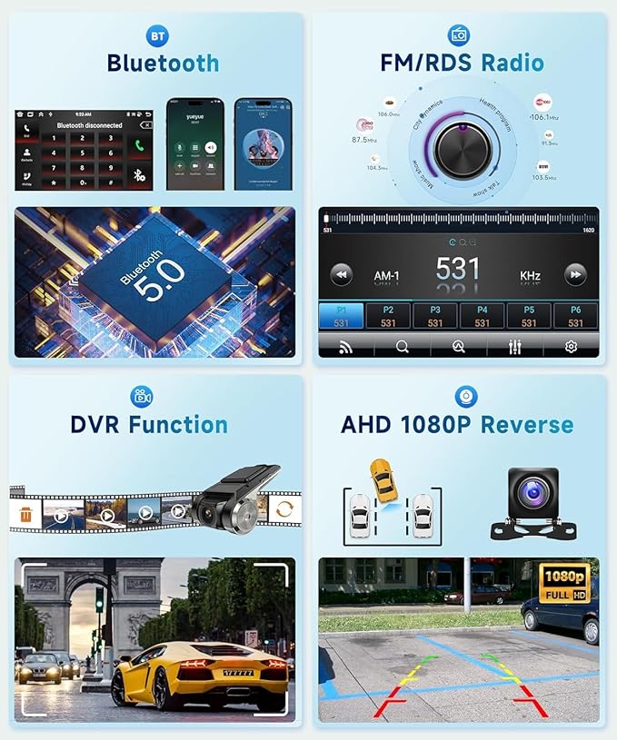 8 CORE 4G+64G Car Radio Stereo for Honda Civic 2006-2011 with Wireless CarPlay/Android Auto, 10.1 Inch 1280 * 720P IPS Touch Screen Android 13 GPS WiFi Bluetooth 32-Band DSP HD Rear Camera