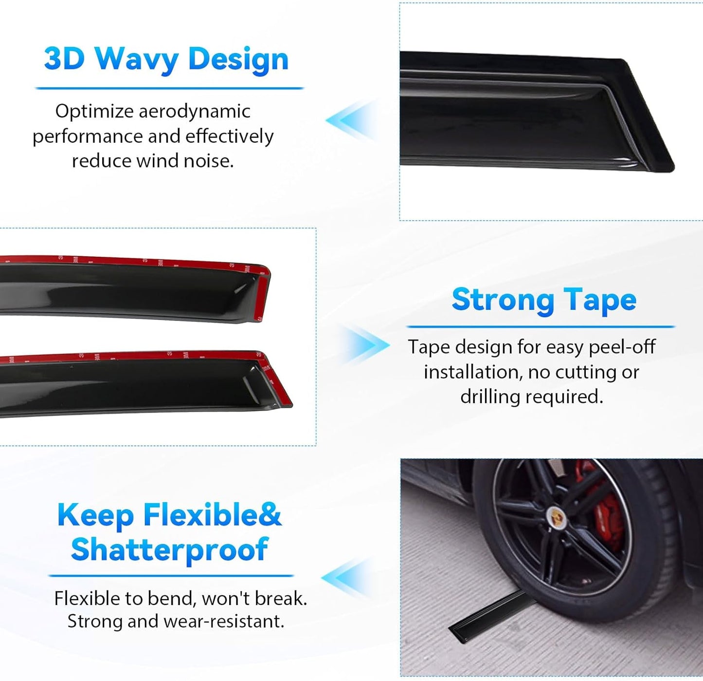 Window Visors Sun/Rain Guard Compatible with 2008 2009 2010 2011 2012 Chevy Malibu 08-12 Malibu Front+Rear Smoke Tint Outside Mount Tape-On Vent Window Wind Deflectors
