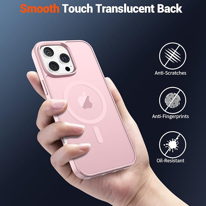SUPFINE Magnetic for iPhone 16 Pro Max Case with Screen Protector (Compatible with MagSafe) (Military Grade Drop Protection) Translucent Matte Shockproof Phone Cover,Light Pink