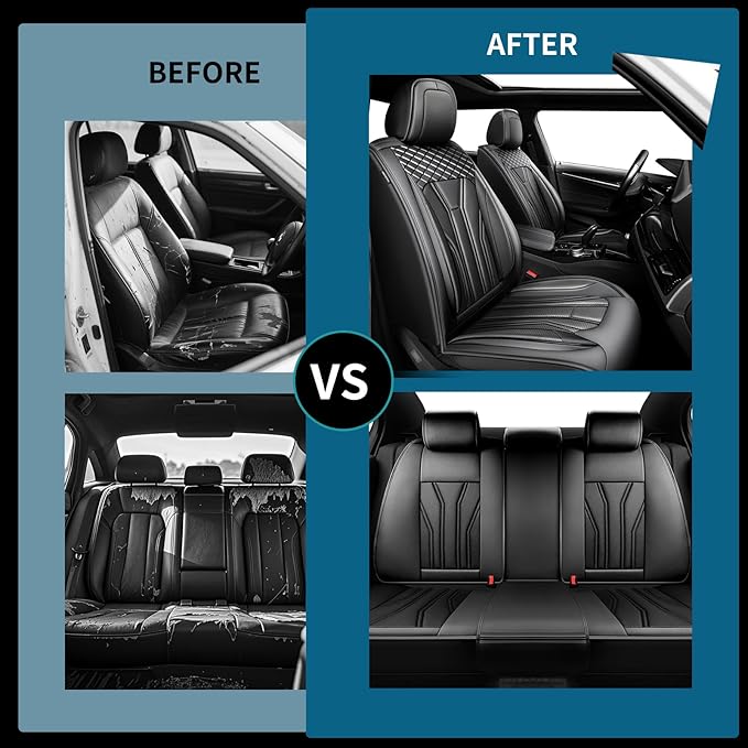Fit Leaf Car Seat Covers Compatible with Nissan Leaf 2012-2025 2026 - Full Set Premium Leather， Waterproof Breathable， All-Weather Seat Cushion Protecto&Airbag Compatible （All Black