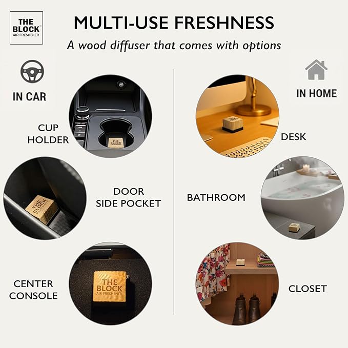 The Block - Wooden Car Air Freshener & Odor Eliminator - Long Lasting 30+ Day Scent - Car & Home Use - Fresh Gift Idea - Made in USA - MIDNIGHT ICE 3-Pack