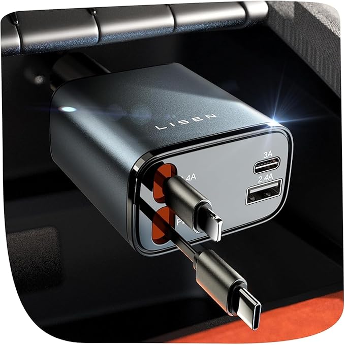 LISEN Retractable Car Charger [RV Power Adapters ] for iPhone 17 USB C Charger Fast Charging, Travel Essentials Gifts for Women Men, Early Today 2025