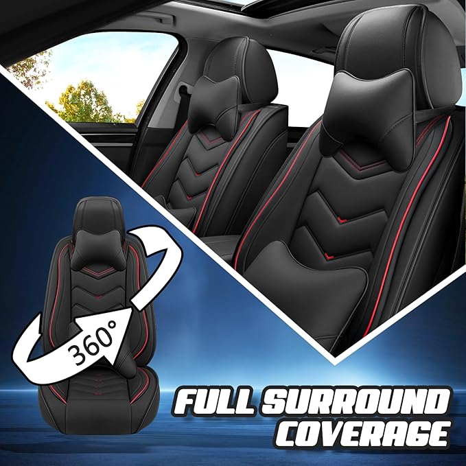 Car Seat Covers for KIA Sedona 2003-2021, Premium Nappa Leather Car Seat Cover, Stylish Sport Seat Covers， Automobile Seat Cover Sets.(Luxury 2 Seats/Black)