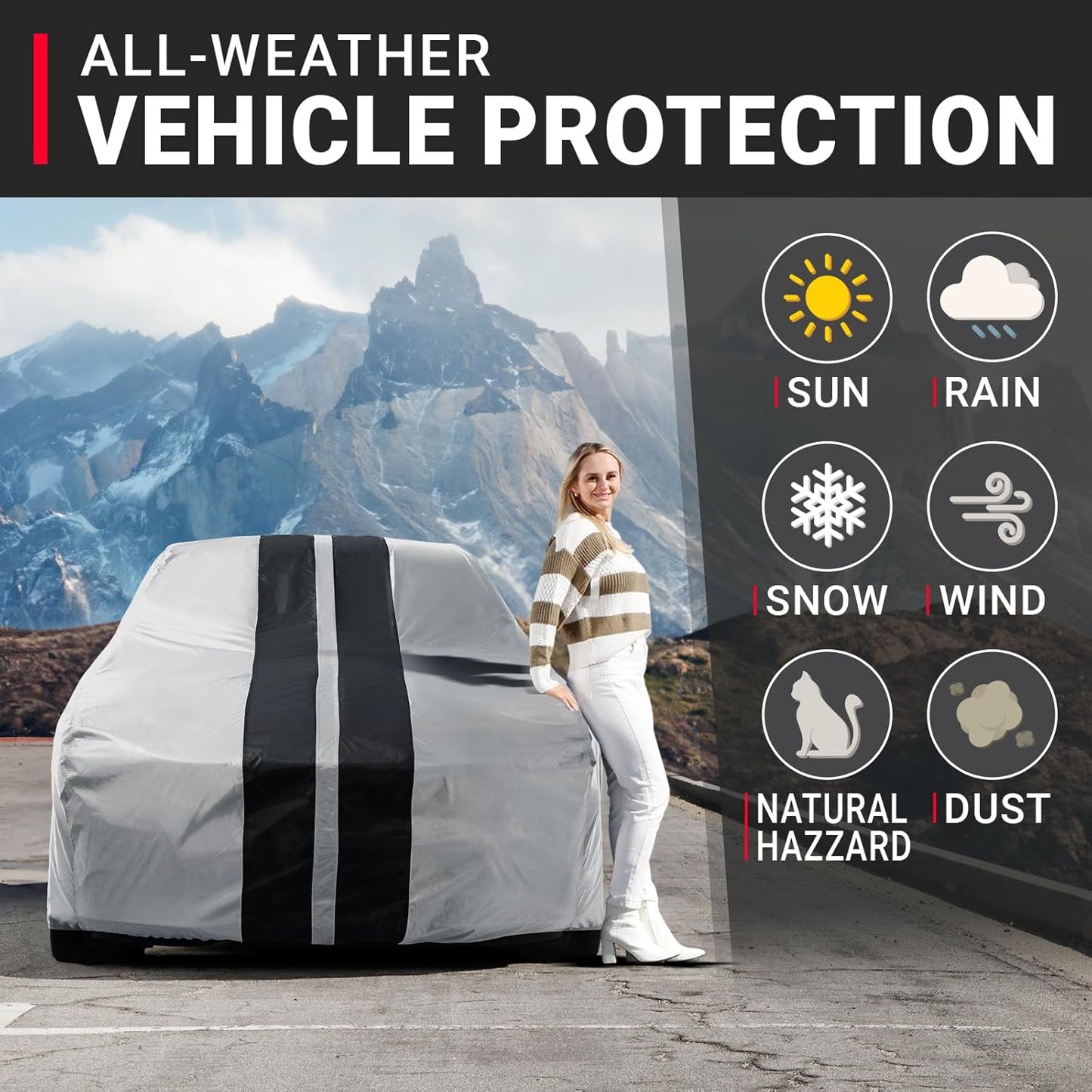 iCarCover Custom Car Cover for Pontiac Parisienne 2-Door (1971-1976) Waterproof All-Weather Rain Snow UV Sun Protector Full Exterior Indoor Outdoor Car Cover (Stripe - Gray/Black)