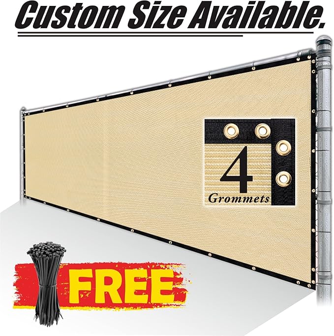 Royal Shade Custom Size 6' x 121' Beige Fence Privacy Screen Windscreen Cover Netting Mesh Fabric Cloth - Cable Zip Ties Included (We Make Custom Size)