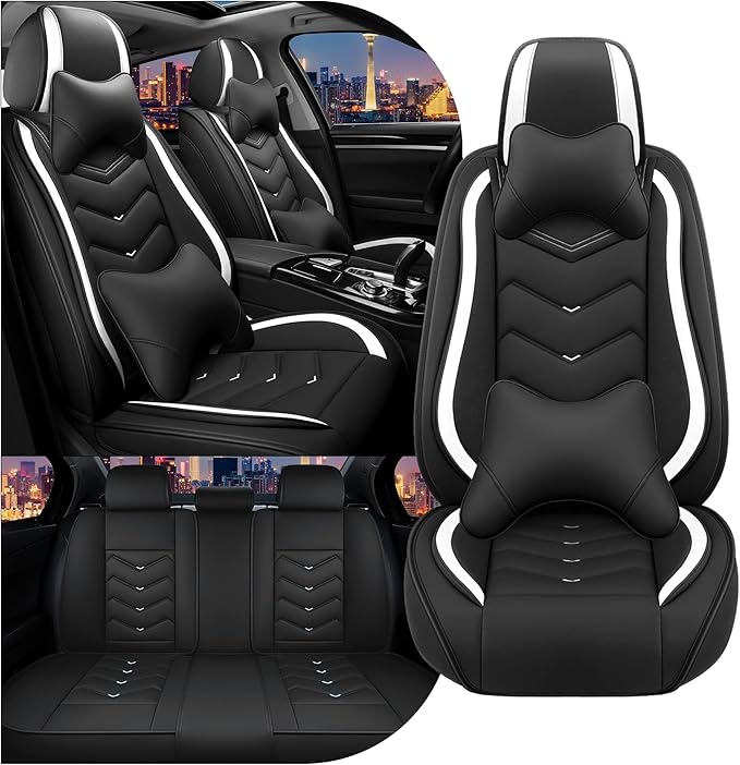 CTDS Car Seat Covers for Ford F-150 2000-2026, Stylish Sport Seat Cover, Premium Nappa Leather Car Seat Cover. Automobile Seat Covers Sets.(Luxury 5 Seats/Black White)