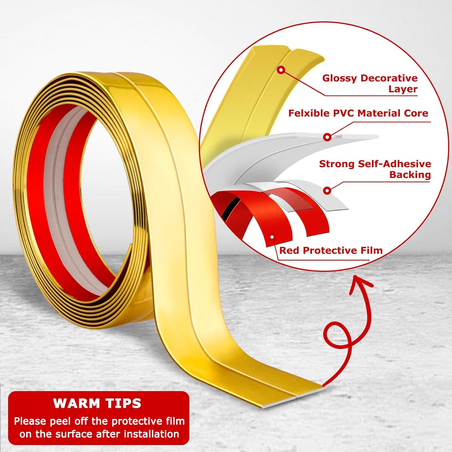 Flexible Wall Corner Protector Moulding Trim Peel and Stick Wall Corner Guards Edge Protector Self Adhesive Molding Trim Strip for Edge Ceiling (Gold, 1.6 in x 10 Ft)