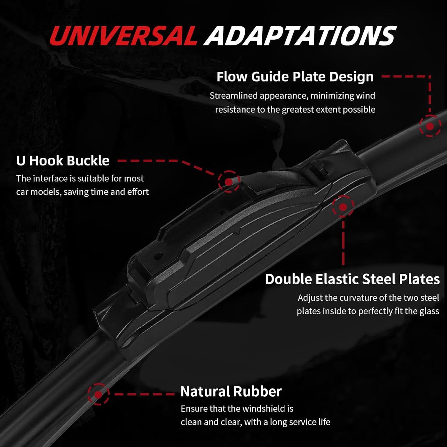 OTUAYAUTO Premium Windshield Wiper Blades - Replacement for Toyota Highlander 08-19, Lexus GX460 11-21, All-Weather Performance, Front and Rear Wiper Blades, U Hook - 26"+20"+12" (Pack of 3)