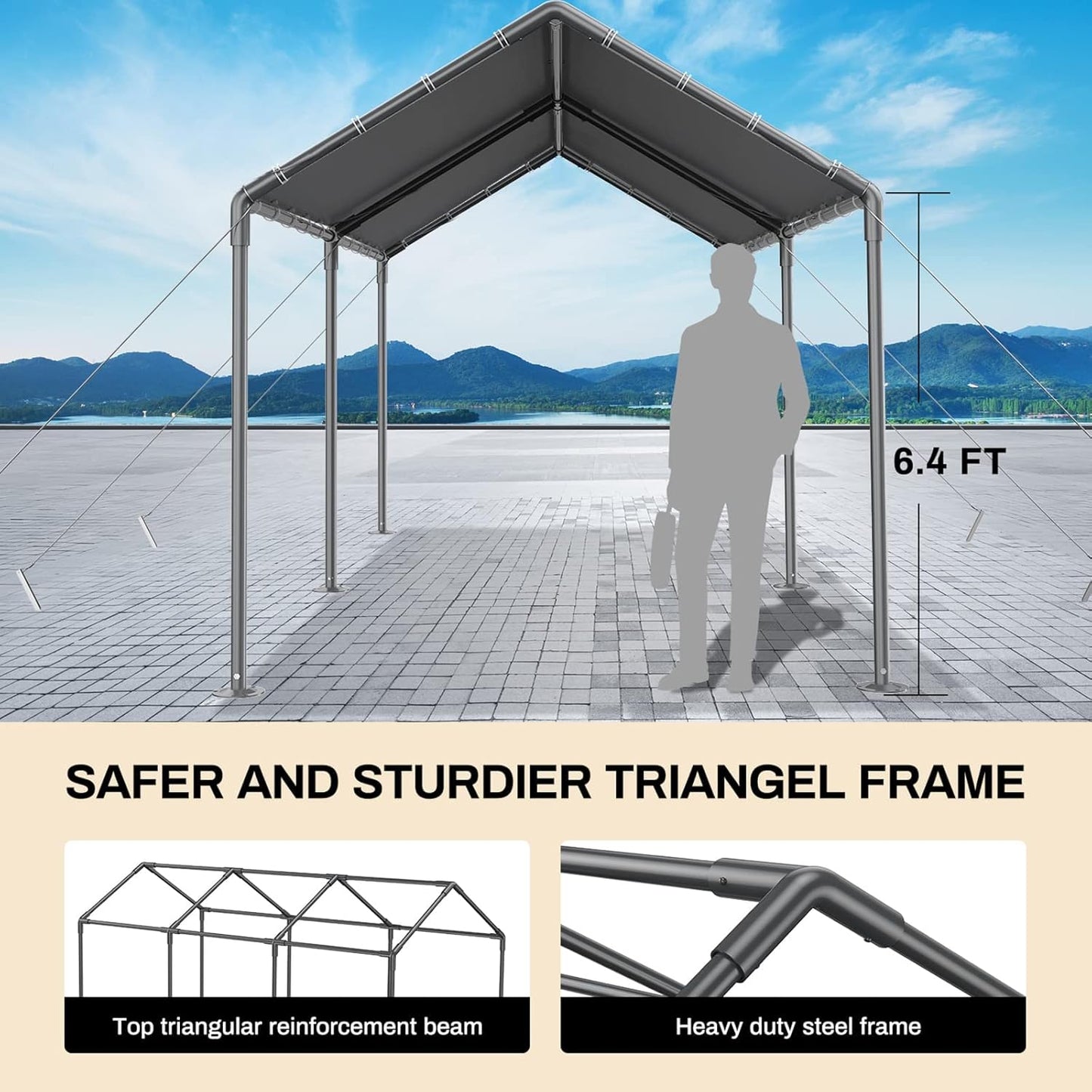 Grezone 10 x 20ft Heavy Duty Carport,Portable Car Tent Garage,All Season UV Resistant Car Canopy for Auto,Truck,Boat,Car (gray)