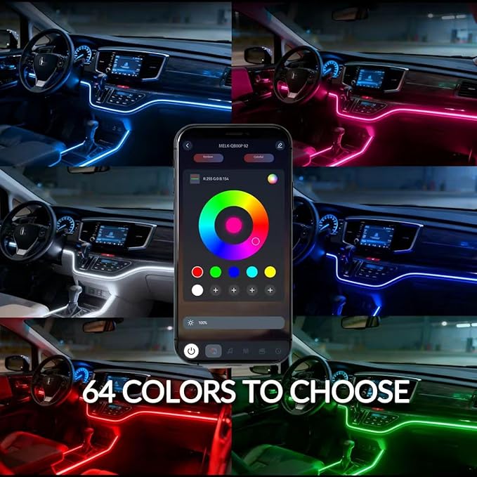 Interior Car Strip Lights Acrylic Car Decorative Lights with APP Control Multicolor Internal Lighting Kit Music&DIY Function Ambient Fiber Optic Strip LEDs Valentine’s Day's for Truck