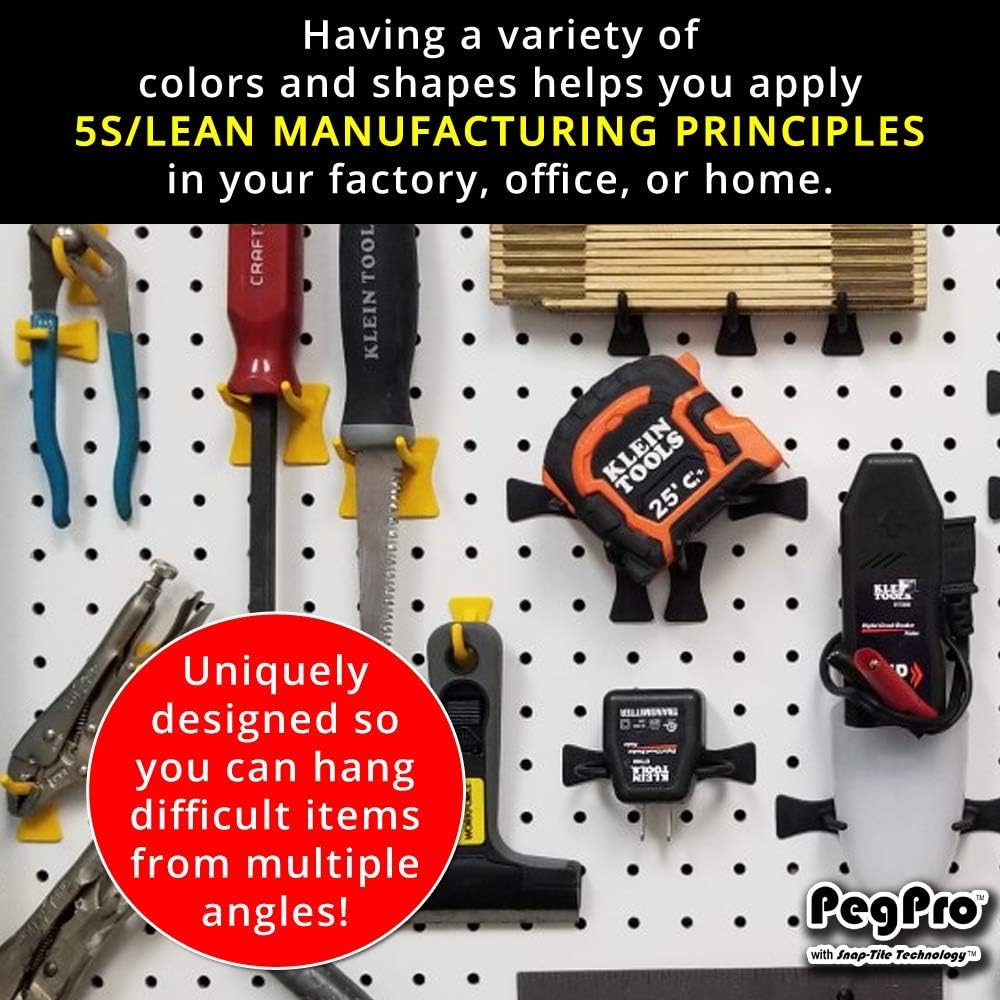 PegPro® J Hooks Kit for Standard “Wood Fiber” pegboard – Durable Plastic Pegboard Hooks - for Garage, Kitchen, Craft Room, and More (J Hook - 24 Pack, Kiwi)