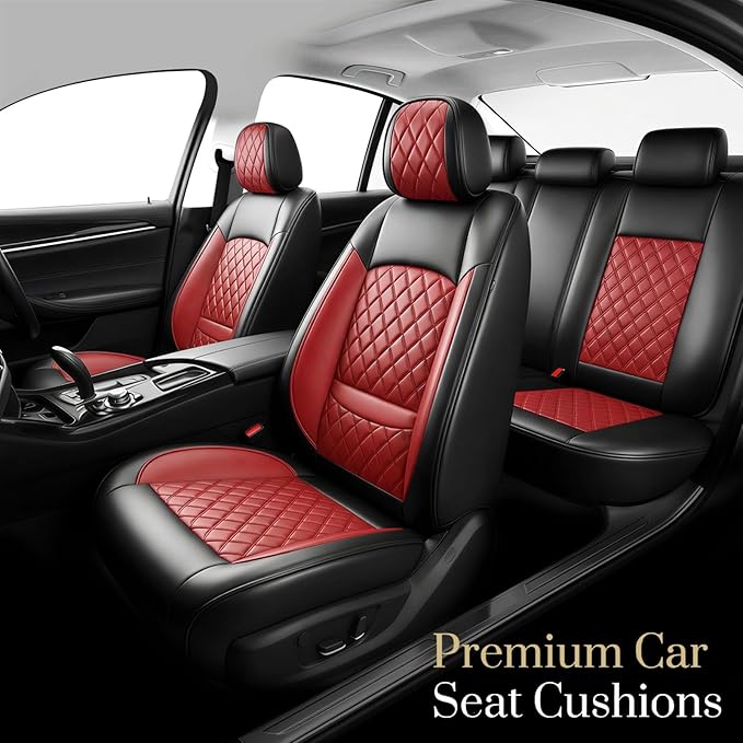 Fit for Accent Seat Covers Compatible with Hyundai Accent 2017-2026 - Waterproof Breathable Leather Automotive Seat Cushions Protector,Airbag Compatible,Only 2 Front seat Covers(Red)