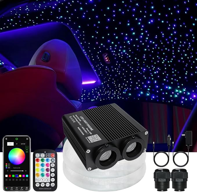 32W RGBW APP Small Size Fiber Optic Lights, Music Activated 600pcs*0.03in(9.8ft/3m) Optical Fiber Star Ceiling Light Kit for Car Headliner Star/Home