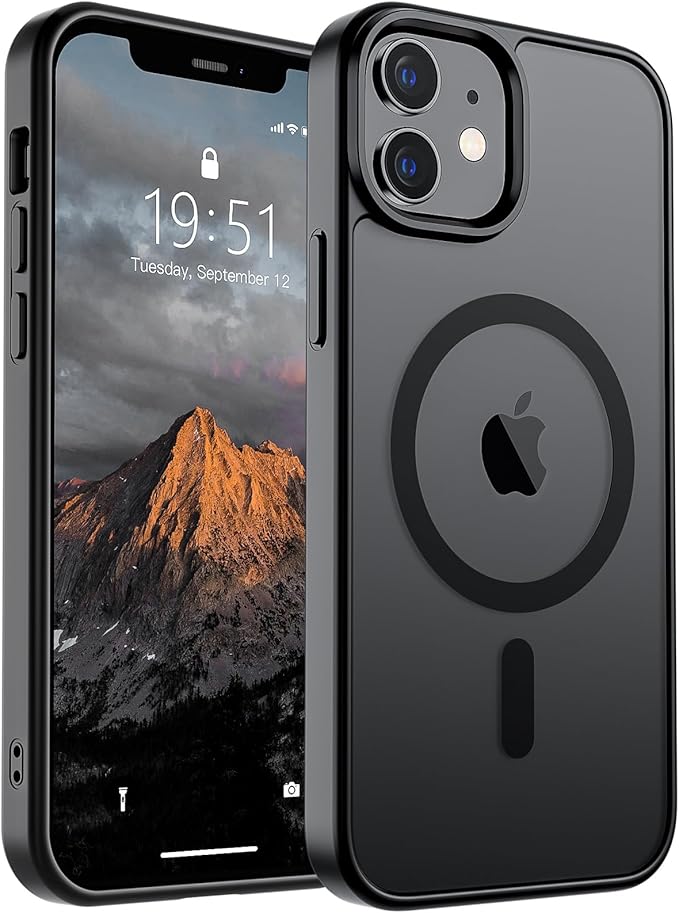 SUPFINE Magnetic for iPhone 12 Mini Case & iPhone 13 Mini Case (Compatible with MagSafe) (Military Grade Drop Protection) Slim Translucent Matte Shockproof Phone Cover,Black