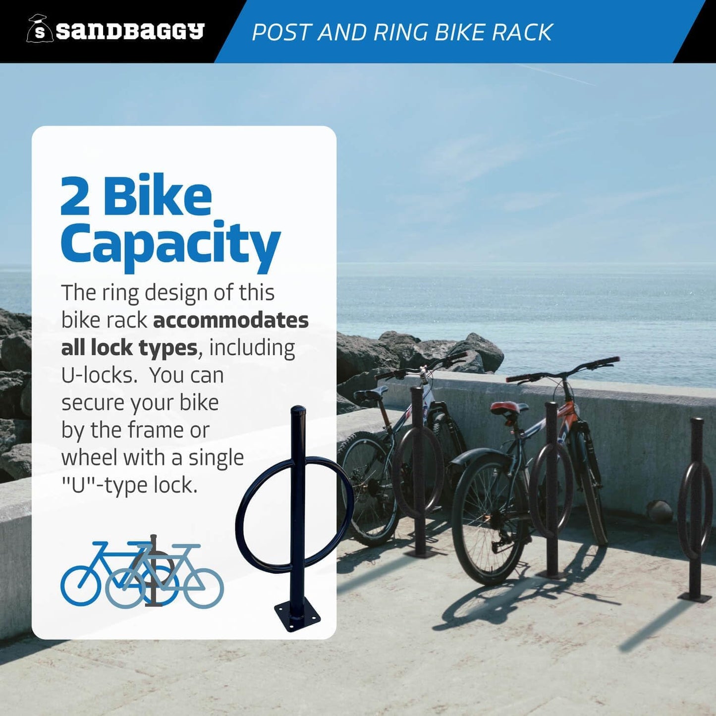 Sandbaggy Post and Ring Bike Rack - Commercial Bike Racks - Galvanized Steel - Anti-Theft Design - In Ground, Apartments, Sidewalks, Industrial (Green, 2)