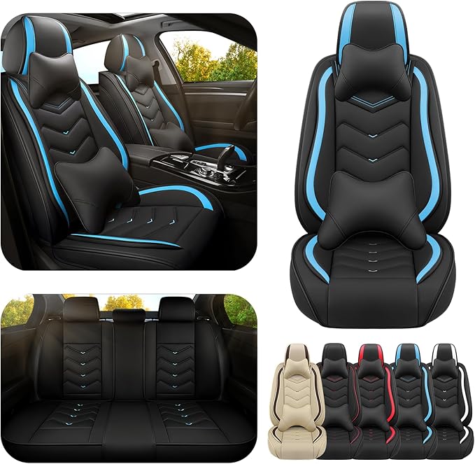 Car Seat Covers for VW Eos 2007-2016, Premium Nappa Leather Car Seat Cover, Stylish Sport Seat Covers， Automobile Seat Cover Sets.(Luxury 5 Seats/Black Blue)