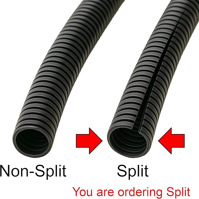 Electriduct Split Wire Loom Tubing Polyethylene Corrugated Flexible Conduit - 1/2" Nominal Size - 20 Feet - Black