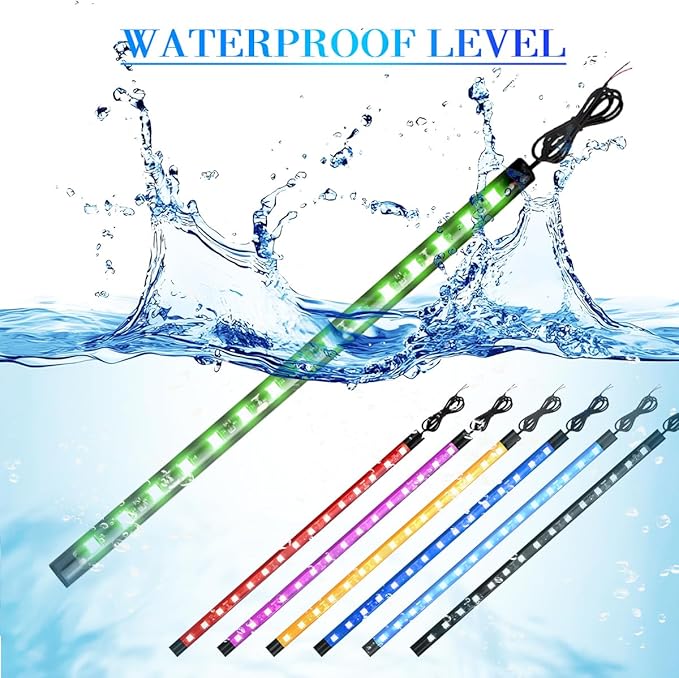 Motorcycle RGB LED Light Kit, 6PCS DC 12V Waterproof Motorbike Underglow Strip Lights Kit, Golf Cart Exterior Ground Effect Atmosphere Lamp, Universal for SUV RV Truck (Ice Blue)