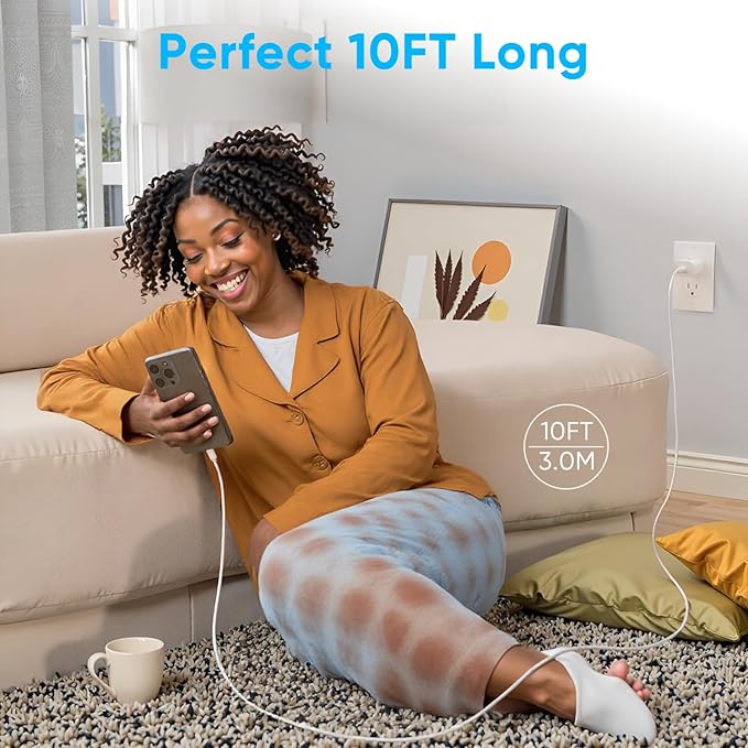 iPhone 17 16 15 Charger Fast Charging 10FT Cable, 30W USB C Charger Block for i Phone 15 16 16e 17 Air Plus Pro Max/iPad Pro/AirPods, PD USBC Power Adapter Wall Plug & Type C to C Cord, 2 Pack