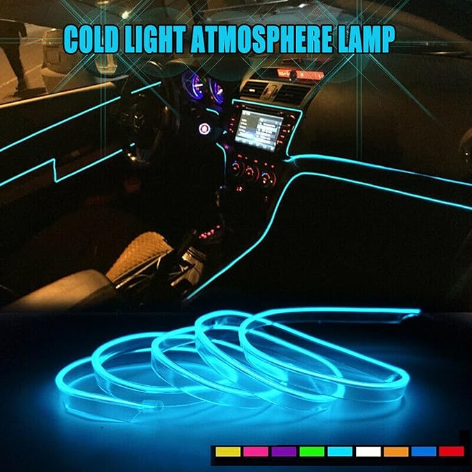 Riloer El Wire Lights for Car, Interior Neon Lights Strip Car LED Strip Light Interior for Car Garden Party Decoration, Car Ambient Lighting Kits, 2m/6.5ft Red LED