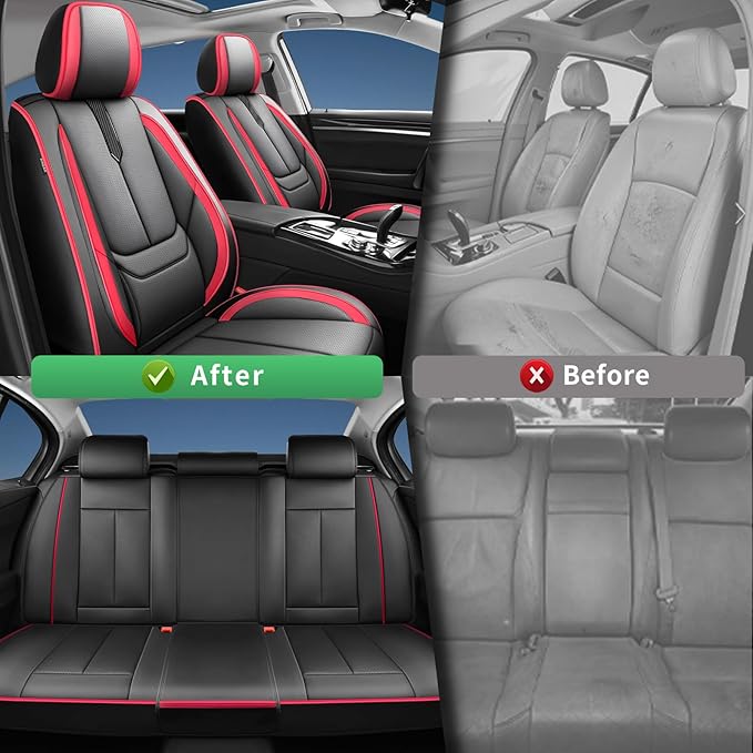 Fit Honda Fit Car Seat Covers for Honda Fit 2007-2019 2020-Upgraded Premium Waterproof & Breathable Leather,Airbag Compatible,All-Weather Seat Cushion Protector,2 Front/Black-Red