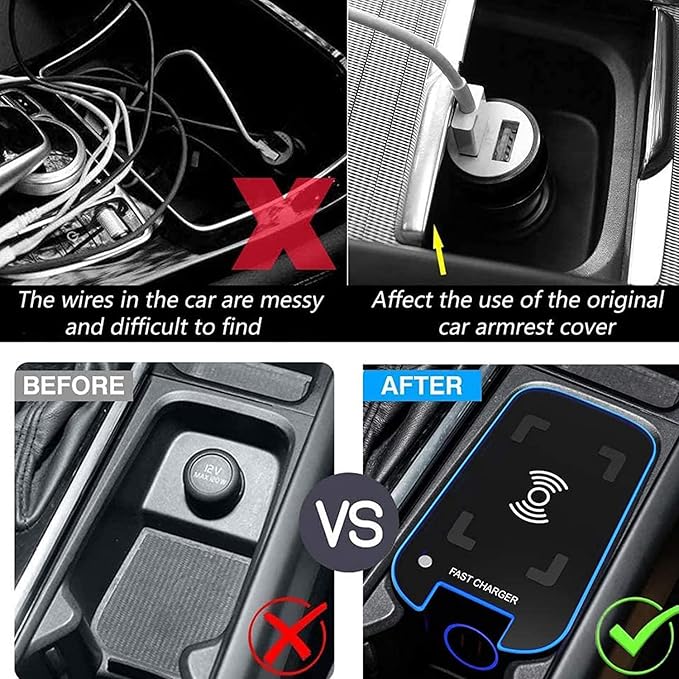 Wireless Car Charger Compatible with Volvo XC90 XC60 S90 S60 V90 V60 2024-2016, Center Console Accessory Panel, 15W Qi Fast Charging with USB QC3.0 Ports
