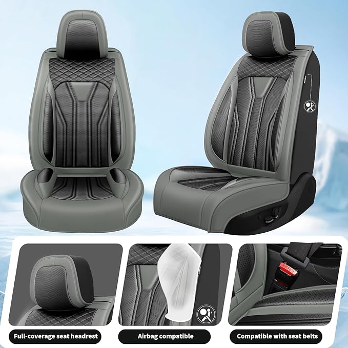Fit Juke Car Seat Covers Compatible with Nissan Juke 2012-2015 2016 - Full Set Premium Leather， Waterproof Breathable， All-Weather Seat Cushion Protecto&Airbag Compatible （Gray & Black