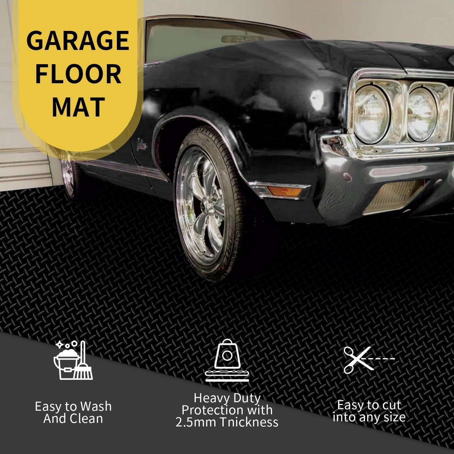 Premium Garage Floor Mat, Commercial Grade Heavy Duty Parking Mat for Garage Floor, Golf Cart Parking, Water/Stain Resistant Floor Runner (Black Diamond, 4 x 10 Feet)