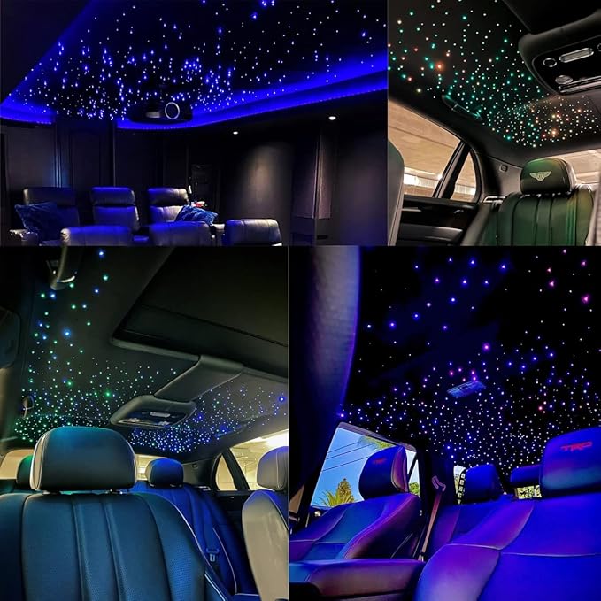 AZIMOM Dual Color 20W Twinkle 900pcs Fiber Optic Starlight Headliner Kits 0.03in 9.8ft Fiber Strands End Glow Sound Activated Remote APP Control RGBW Light Source Home Ceiling Car Headliner Décor