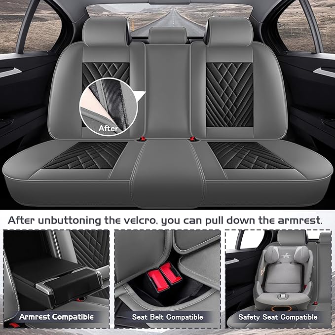 Truck Seat Covers for Chevy Silverado 3500 2007-2026, Waterproof Premium Leather Full Coverage Car Seat Cover, Muscle Sport Style Auto Interior Seat Cover Sets (Full Set/Gray Black)