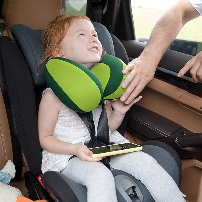 INFANZIA Kids Chin Supporting Travel Neck Pillow, Helps Support Head and Neck, Comfortably Designed for Head, Neck, and Chin Support - Gifts for Toddler/Child/Kids, Green
