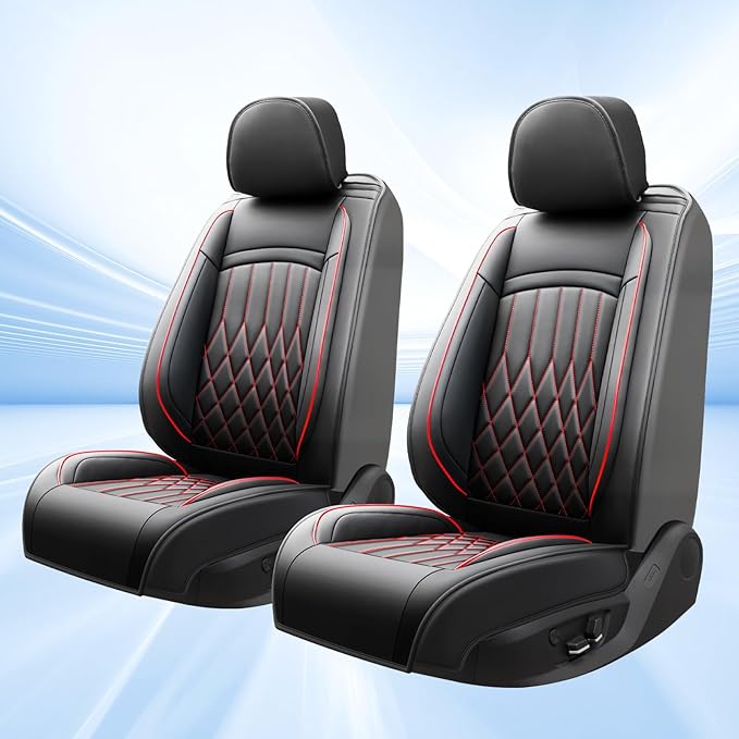 Fit for Equus Seat Covers Compatible with Hyundai Equus 2011-2016 - Waterproof Breathable Leather Automotive Seat Cushions Protector,Airbag Compatible,Only 2 Front seat Covers(Redline)