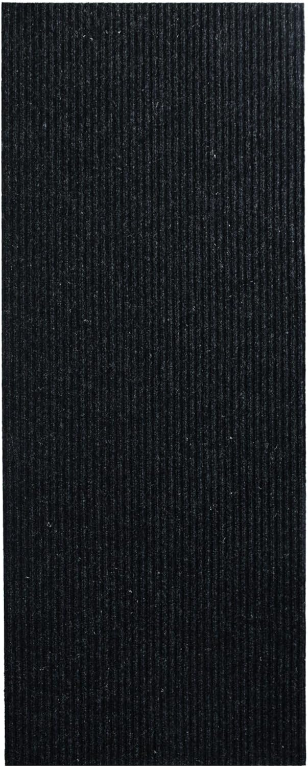 iCustomRug Spartan Weather Warrior Indoor/Outdoor Utility Ribbed Carpet Runner with Non-Slip Thermoplastic Rubber Backing, 28in X 10ft in Black