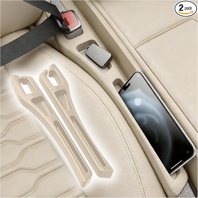 Junecarp 2PCS 2-in-1 Car Seat Gap Filler Organizer with Storage Slots,No Drop Car Gap Seat Filler for Storing Items,Universal in Between Cars Seats Catcher Cars Interior Accessories (Beige)