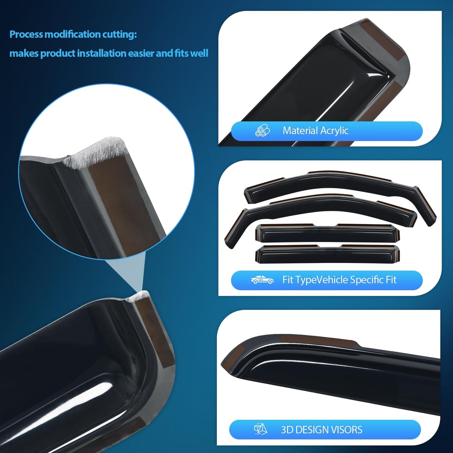 Nilight in Channel Rain Guards for Chevy Tahoe/GMC Yukon/Cadillac Escalade 2021 2022 2023 2024 Original Window Deflectors, Vent Window Visors-4PCS
