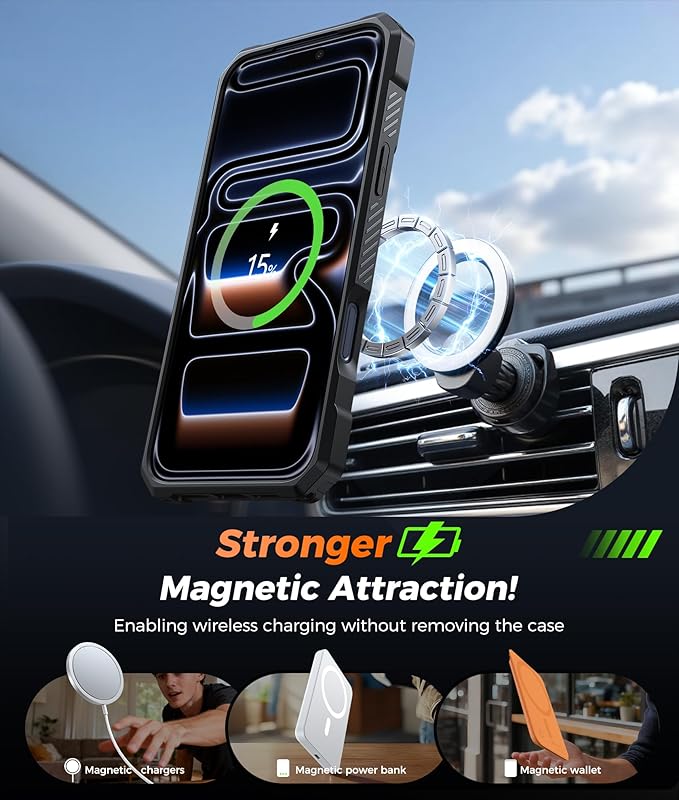 FNTCASE for iPhone 17 Pro-Max Case: [360 Spin Magnetic Ring Kickstand] [Compatible for MagSafe] [Screen Protector] Heavy Duty Military Grade Protection Protective Phone Case with Stand Green