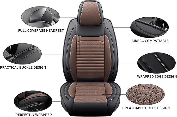 Car Seat Covers Full Set Fit for Toyota C-HR 2018-2022, Premium Faux Leather Car Seat Protector,Breathable Anti-Slip Full Wrapping Edge Seat Covers(Black&Brown,Full Set)