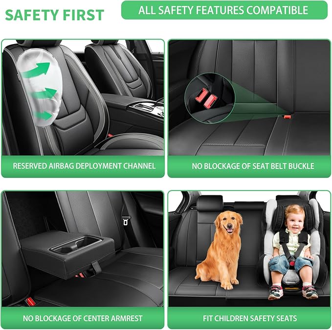 Fit Venza Car Seat Covers for Toyota Venza 2009-2024 2025 2026 -Upgraded Premium Waterproof & Breathable Leather,Airbag Compatible,All-Weather Seat Cushion Protector,Full Set,Black-Grey