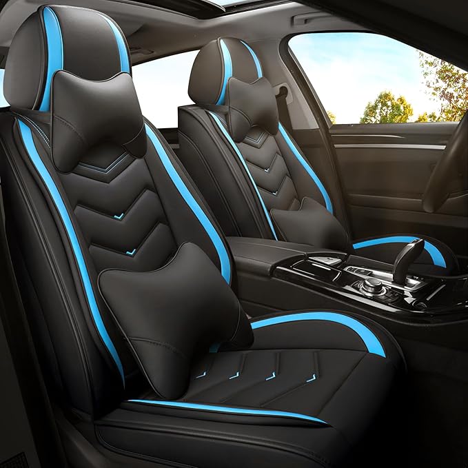 Car Seat Covers for VW Eos 2007-2016, Premium Nappa Leather Car Seat Cover, Stylish Sport Seat Covers， Automobile Seat Cover Sets.(Luxury 2 Seats/Black Blue)