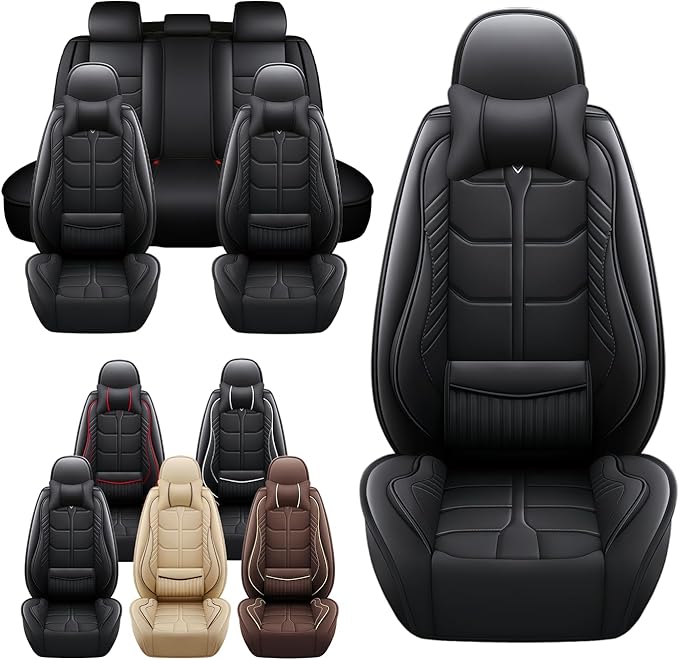 Leather Car Seat Covers Fit for Toyota Corolla iM 2017-2018, 5 Seater Car Seat Cover, Premium Waterproof, Scratch Resistant Car Interior Accessories (Full Set with Pillow Black)