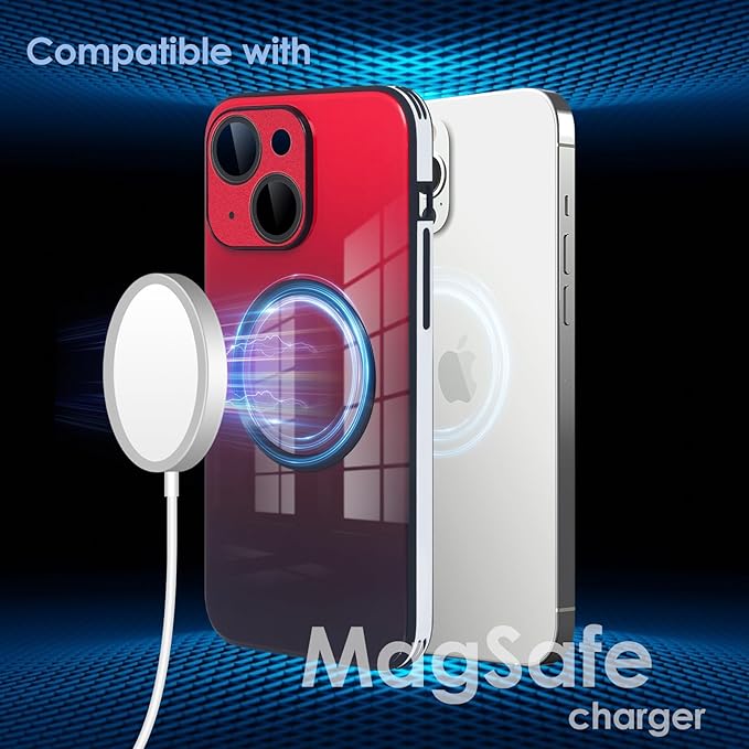 Guppy Compatible with iPhone 15 Case Magnetic, with Full Camera Lens Protector [Compatible with MagSafe] Scratch Resistant Gradient Glass Back Cover Phone Case-Red