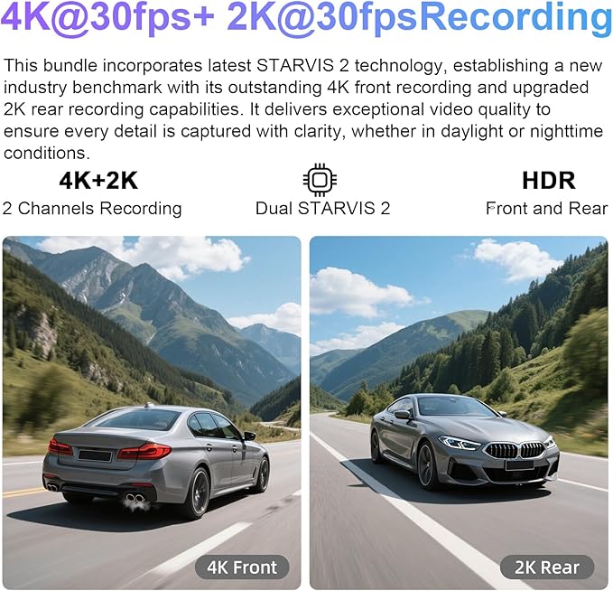 Mangoal 4K Front & 2K Rear 2 Channel HDR Dash Cam, Dual STARVIS 2 IMX678 IMX675 for Chevy Silverado 1500 2014 2015 2016 2017 2018 2500 HD/3500 HD 2015-2019 (Model D), 5GHz WiFi, GPS, 128GB