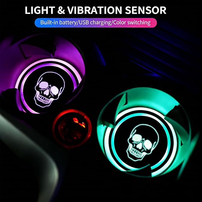 Raccoon LED Cup Holder Lights for Car,2Pcs LED Light Up Cup Holder Coasters with USB Charging 7 Colors 3 Modes,Waterproof Interior Atmosphere Lamp,Car Decor Accessories Raccoon Gifts for Women Men